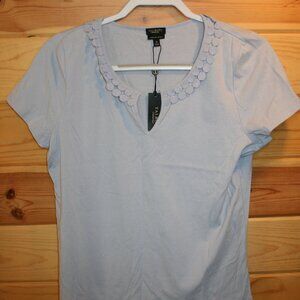 NWTS Blue cotton Talbots cuttout Trim TShirt Size Medium